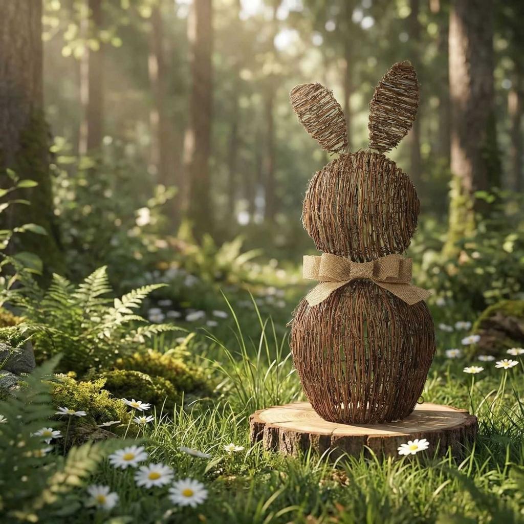 Плетеная Ротанговая Бант-Украшение на Пасху, 17,71 Дюйма, Настольное Пасхальное Украшение, Декоративная Статуэтка-Украшение для Весны и Лета, Плетеный Ротанг