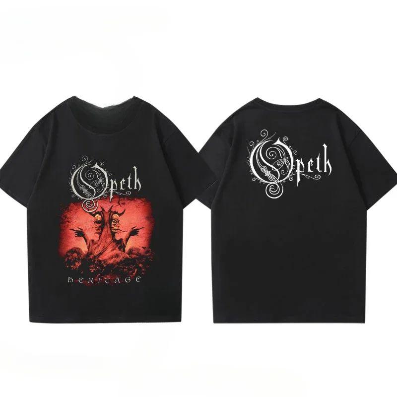 Rock Gothic Tops Vintage Progressive Death Metal Band Printed Tshirt Fashion Opeth Band ShortSleeved Cotton Streetwear Unisex