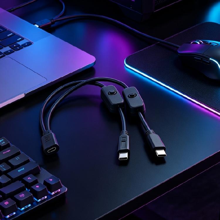 USB C Female Input to Two Male Output Power Cable with Separate On/Off Control, Integrated Assembly, 5V Rating, and Support for Two-Device Power Cord