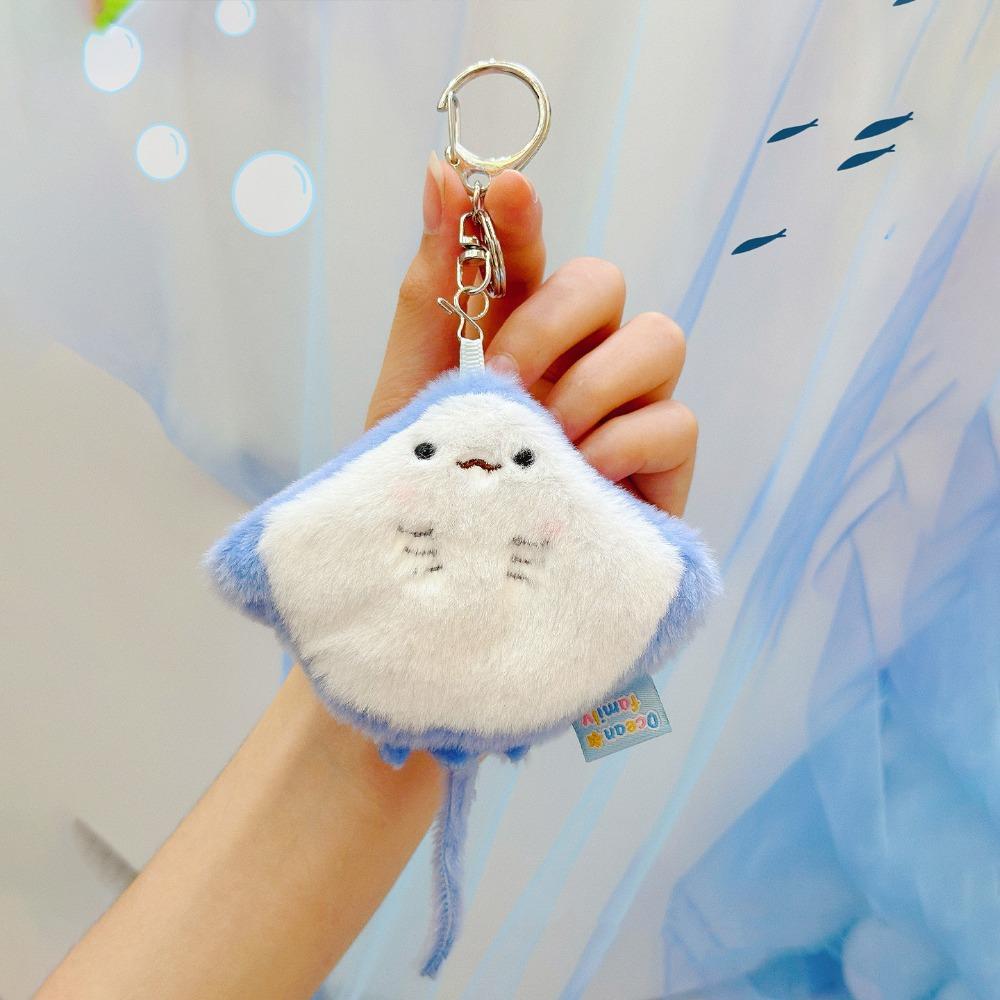 Soft Ocean Animal Keychain Small Turtle Kawaii Fluffy Whale Keyring Collection Octopus Press Sound Pendant Birthday Gift