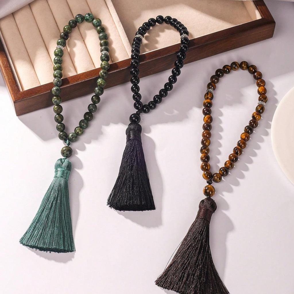 Космическое Парусное Плаванье Браслет из Натурального Кристалла с Бусинами для Молитвы из Африканской Сосны - 33 Бусины Дизайн Двойного Охвата