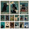 Metal Tin Sign Vintage Anime Animal Black Cat Poster Shabby Wall Plate Signs Crafts Garage Home Decor Plaques Tinplate Painting