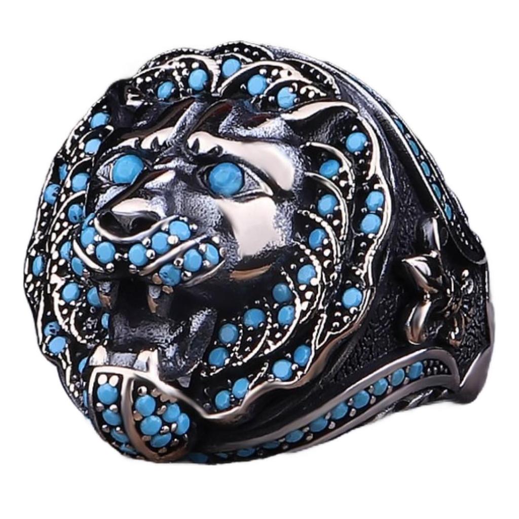 Камень с головой льва с гравировкой стерлингового серебра 925 пробы мужское кольцо в байкерском стиле классный аксессуар для любителей львов