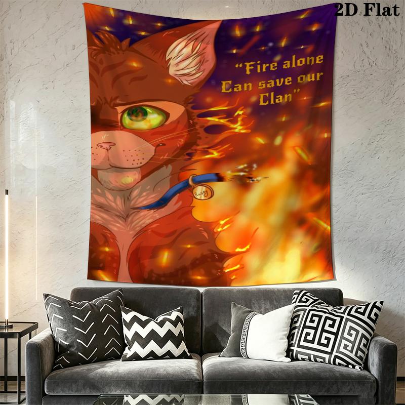 Cat Warrior Wall Tapestry Aesthetic Wall Hanging Printed Fabric Blanket Decorative Tapestries for Bedroom Living Room Home Decor
