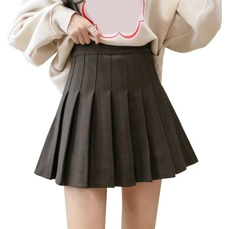 Модная однотонная юбка трапециевидной формы с высокой талией, осень-зима, элегантная утепленная шерстяная мини-юбка, женские модные плиссированные юбки 30279