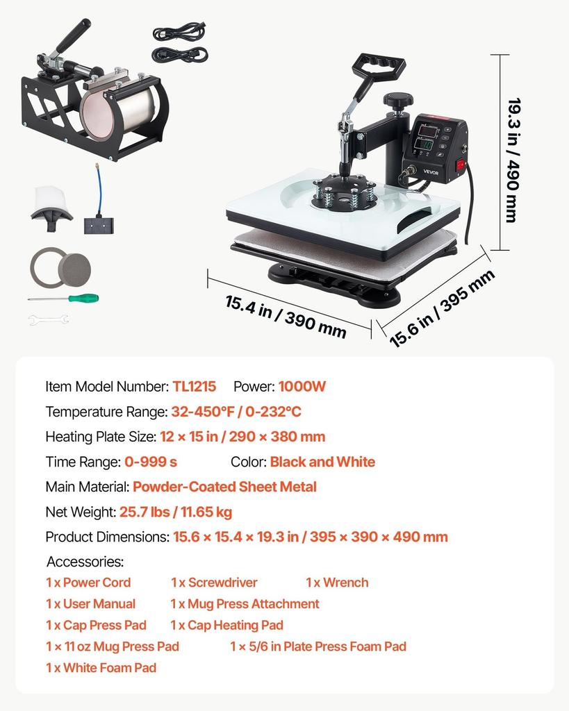 Heat Press Machine 29 x 38 cm 5-in-1 Combo Sublimation Press Machine, Heat Up Fast and Even, Digital Precise Time and Temp Control, Multi-Function,