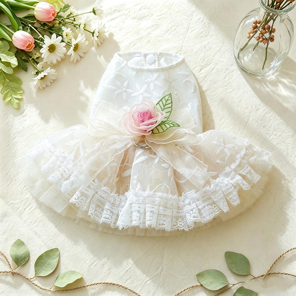 PETCIRCLE pet clothes small dog puppy cute pet multi-layer mesh tutu vintage flower wedding dress