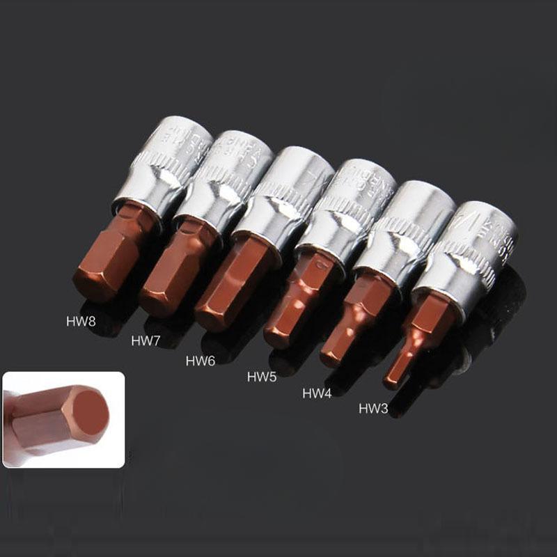 6pcs 1/4 Inch S2 Drive Hex Bit Sockets Set H3 H4 H5 H6 H7 H8 Metric Screwdriver Bit Sockets Hand Tools Socket Joint Hexagonal