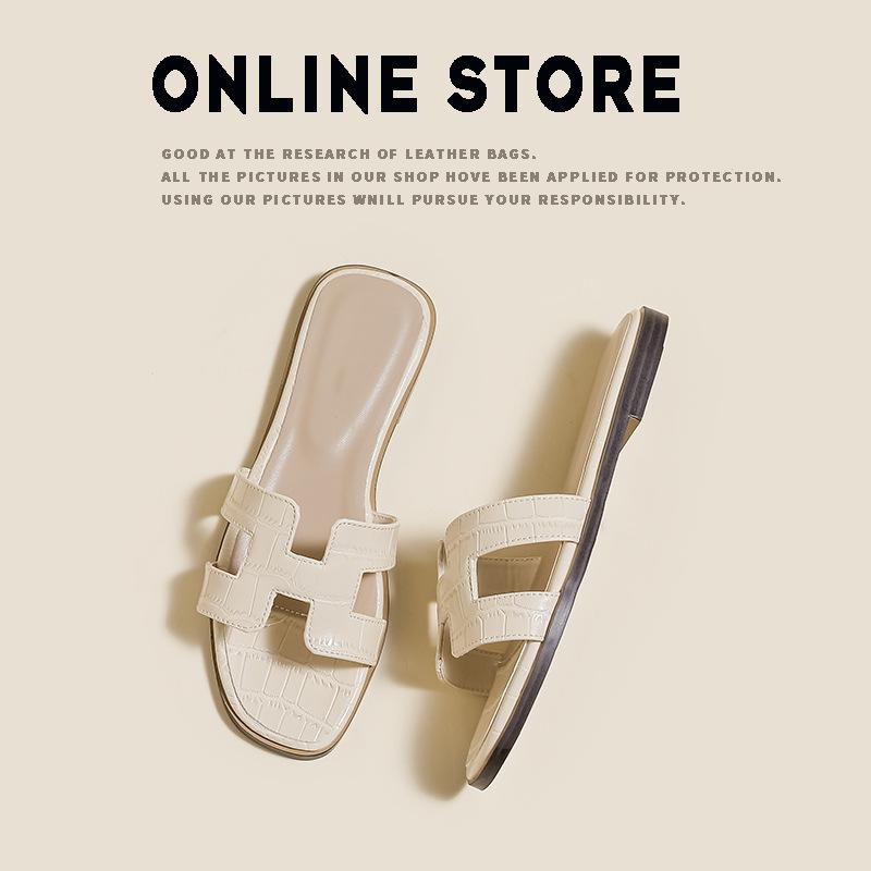 [Пятнистый второй волос] Сандалии женские летние туфли модные пляжные плоские однотонные белые тапочки женские носят.