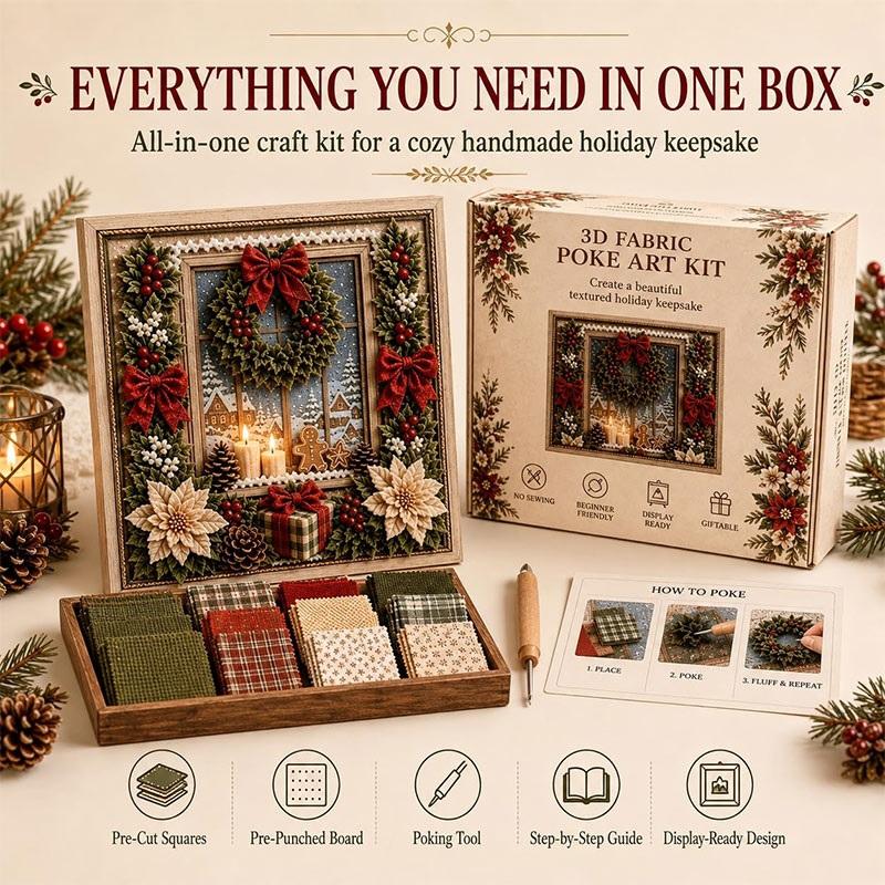 3D Christmas Fabric Poke Craft Art Kit DIY Fabric Poke Art Kit With Pre-Cut Squares Holiday Handmade Home Decor For Beginners