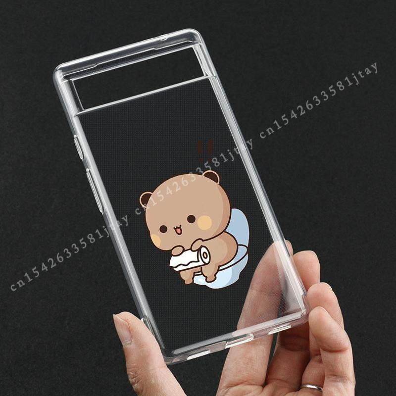 Cute Panda Bear Couple Paired Phone Case for Google Pixel 9 Pro XL 8A 7A  6A 6 7 8 Pro 5G Soft Transaprent Cover Fundas Coque