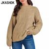 Women's Fashion Casual Solid Color Print Fall Winter Long Sleeve Pullovers O-Neck Sweaters