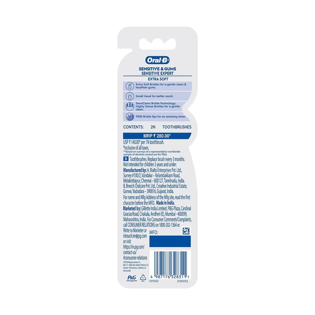 Oral-B Sensitive Expert Ультрамягкая Мануальная Зубная Щетка Для Взрослых, Для Чувствительных Зубов И Более Здоровых Десен, Ультрамягкая Щетина | (Упаковка из 2 шт.)