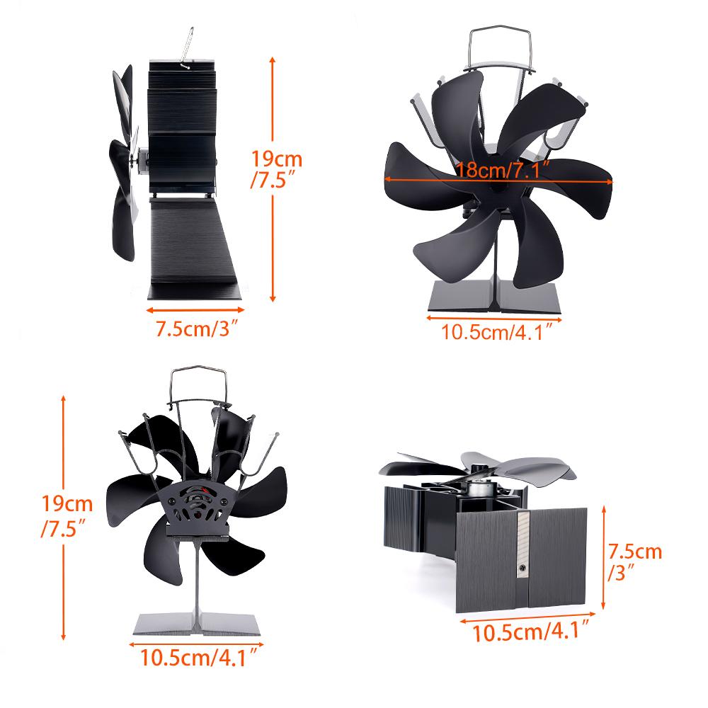 6-лопастной вентилятор для печи с подогревом, дровяная горелка, экологически чистый вентилятор, тихий каминный вентилятор, теплый зимний обогреватель для дома, эффективное распределение тепла