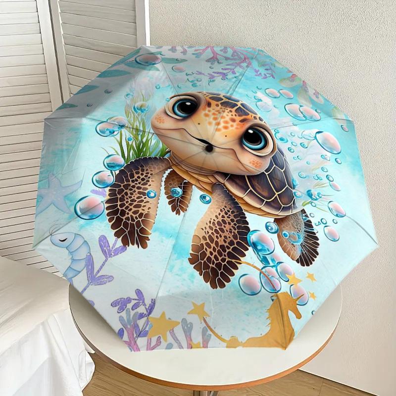 1PC turtle ocean Umbrella-8-Rib Reinforced Portable Folding Travel Suitable for All Seasons Outdoor Daily Use -J0350