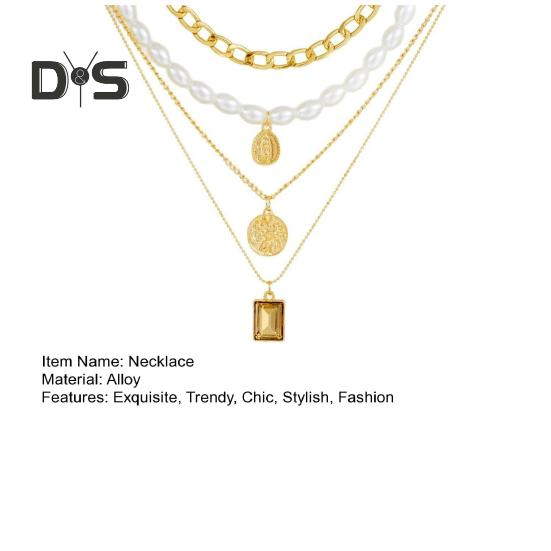 Многослойное ожерелье для женщин, 4-слойное ожерелье из искусственного жемчуга, комплект из золотой цепочки, свадебные украшения