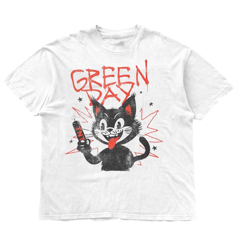 New Green Day Band Illustration Fun Music Album American Retro Punk Loose Mens and Womens Printed Tshirt