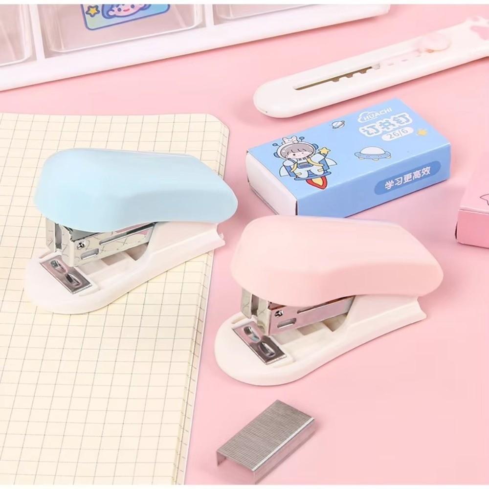 Macaron Color Mini Stapler Cartoon Design Test Paper Stapler Cute Bookbinding Machine School Use