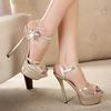 Fashion Sexy High Heels Shoes Women Pumps Peep Toe Platform Heels Women Shoes Party Rhinestone Buckle Strap Wedding Shoes Woman We67