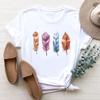(Asian Size) Tee Top Feather Vintage Style Trend Cute Women Clothing Print Fashion T Shirt Woman Female Short Sleeve Graphic T-shirts