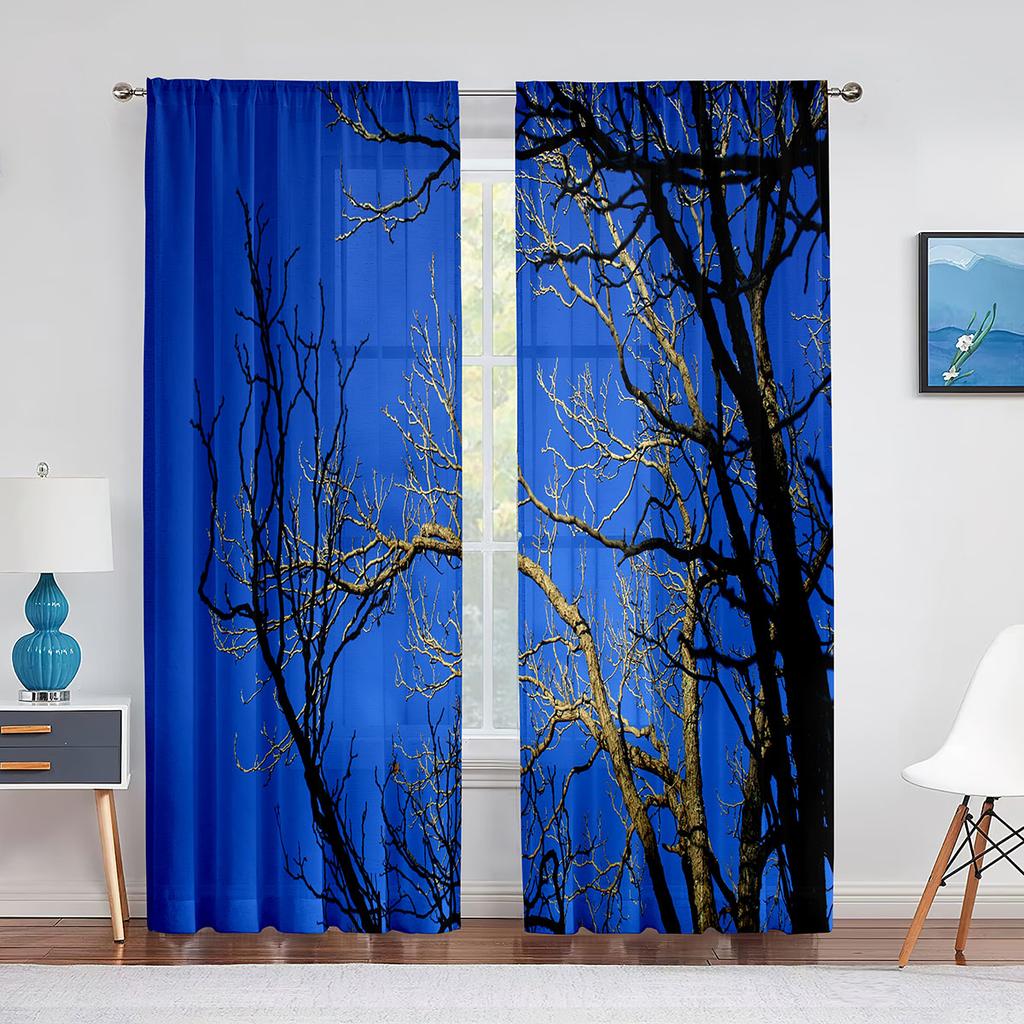 Серые тюлевые вуали с принтом ветвей деревьев для спальни, оконные занавески для гостиной, прозрачные шторы, жалюзи, шторы из органзы