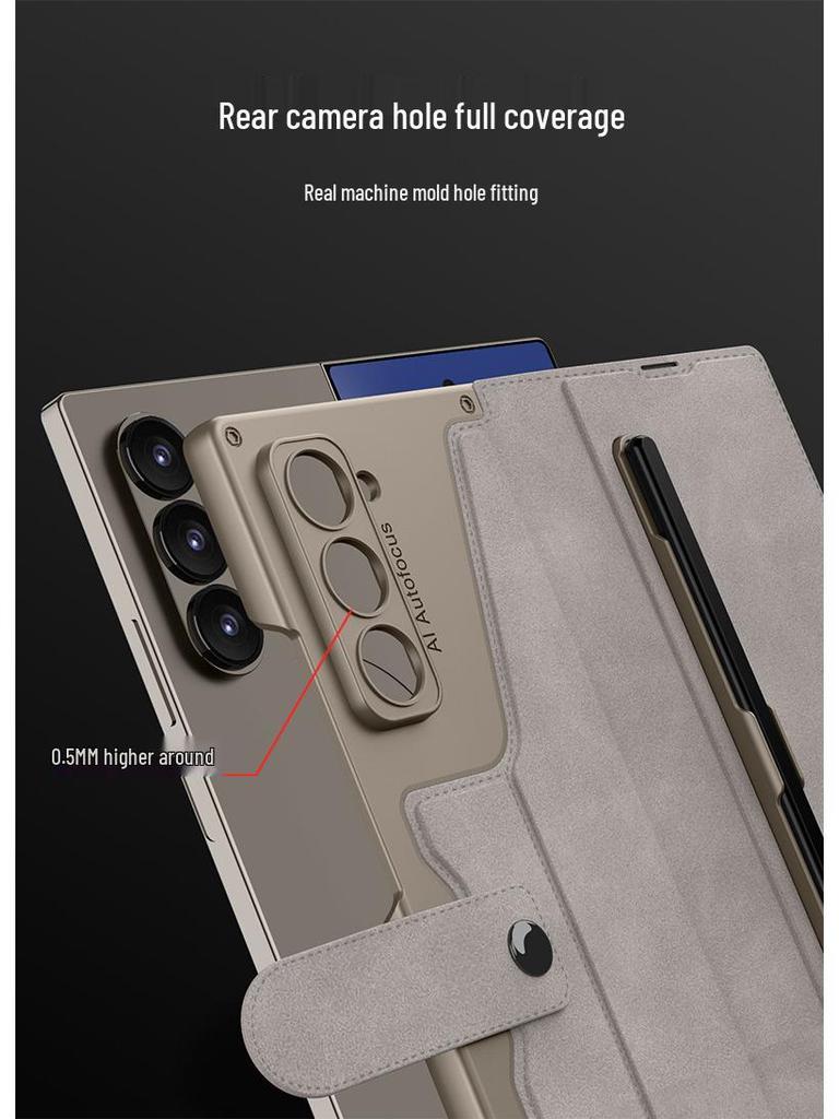 Бизнес-стиль Samsung Z Fold7 Armor чехол-книжка со слотом для ручки, держателем для карт и защитной пленкой для экрана.