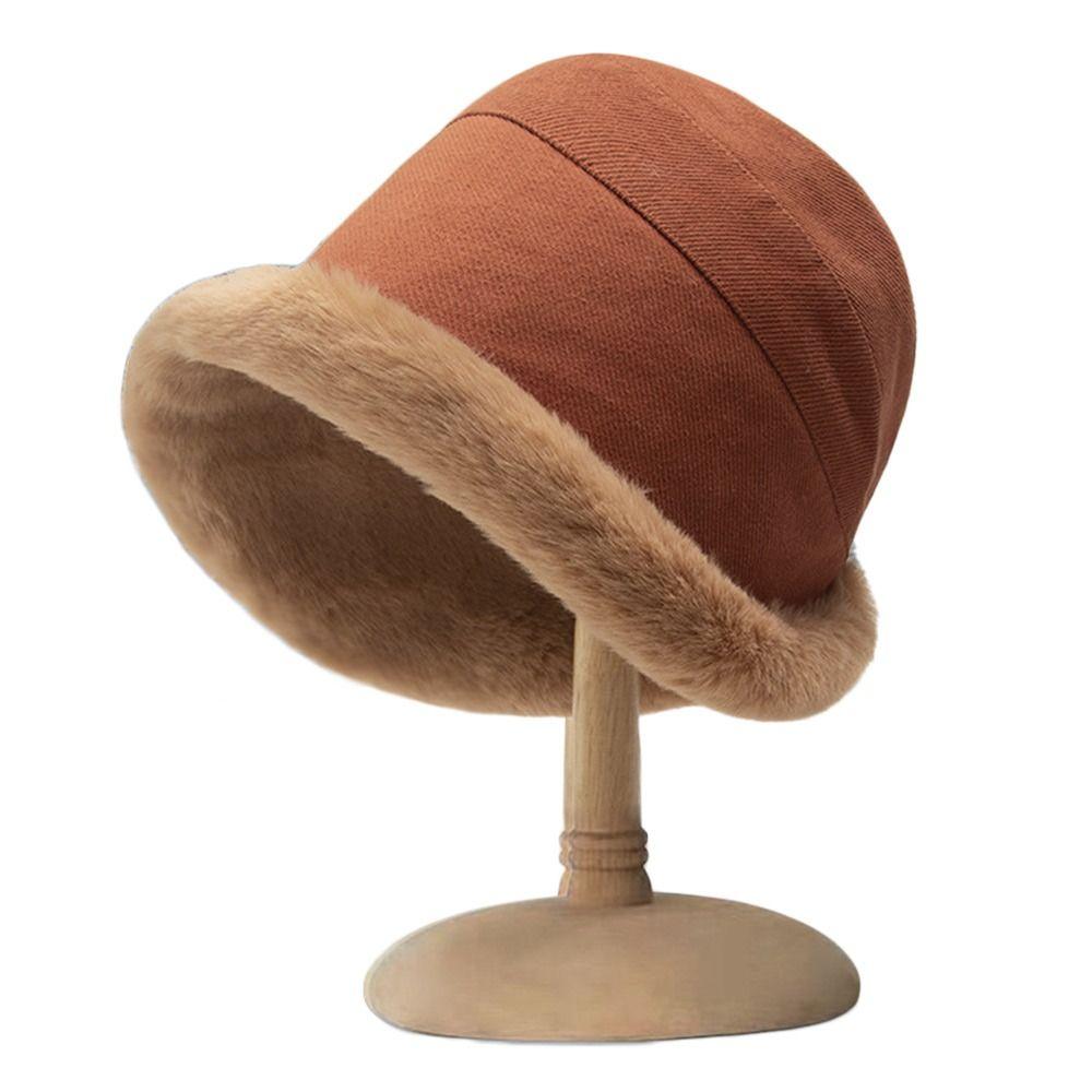 Winter Soft Casual Faux Fur Plus Velvet Panama Hat Fisherman Cap Bucket Hat Sun Cap