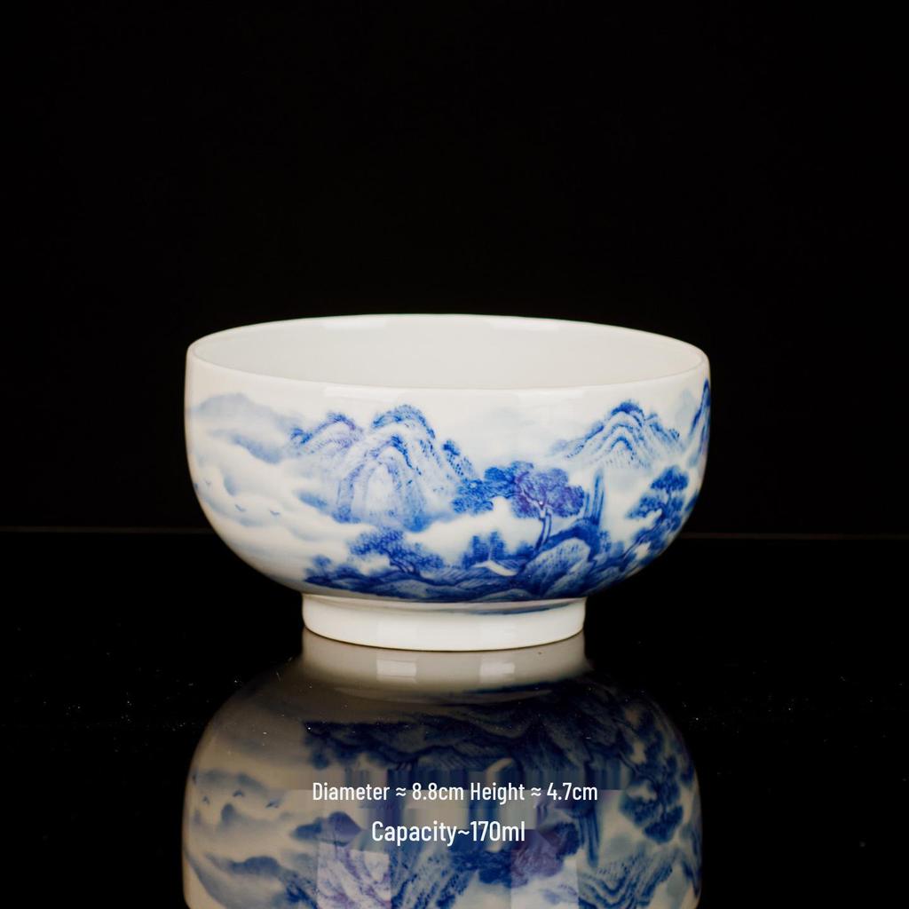Ручная роспись Сине-белая керамическая чайная чашка Jingdezhen - Дизайн с пейзажем