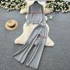 Autumn Winter Women Fashion Striped Knitted Sweater Two Piece Trouser Set Stand Collar Zipper Jacket and Wide Leg Pant Suit