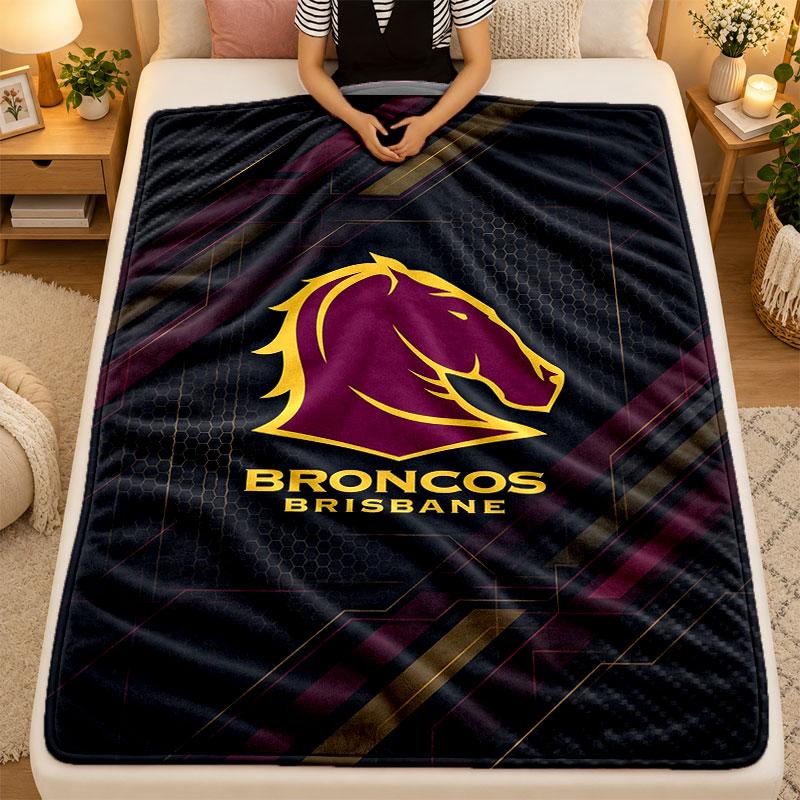 Flannel BlanketBrisbane Broncos Warm Soft Throw Blanket for Indoor Sofa Bed Living Room Use