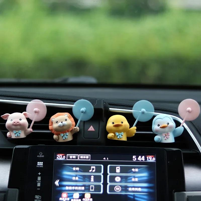 Car Air Freshener Clips Cute Animal Rotating Windmill Perfume Diffuser Air Conditioner Vent Decorations Car Interior Accessories