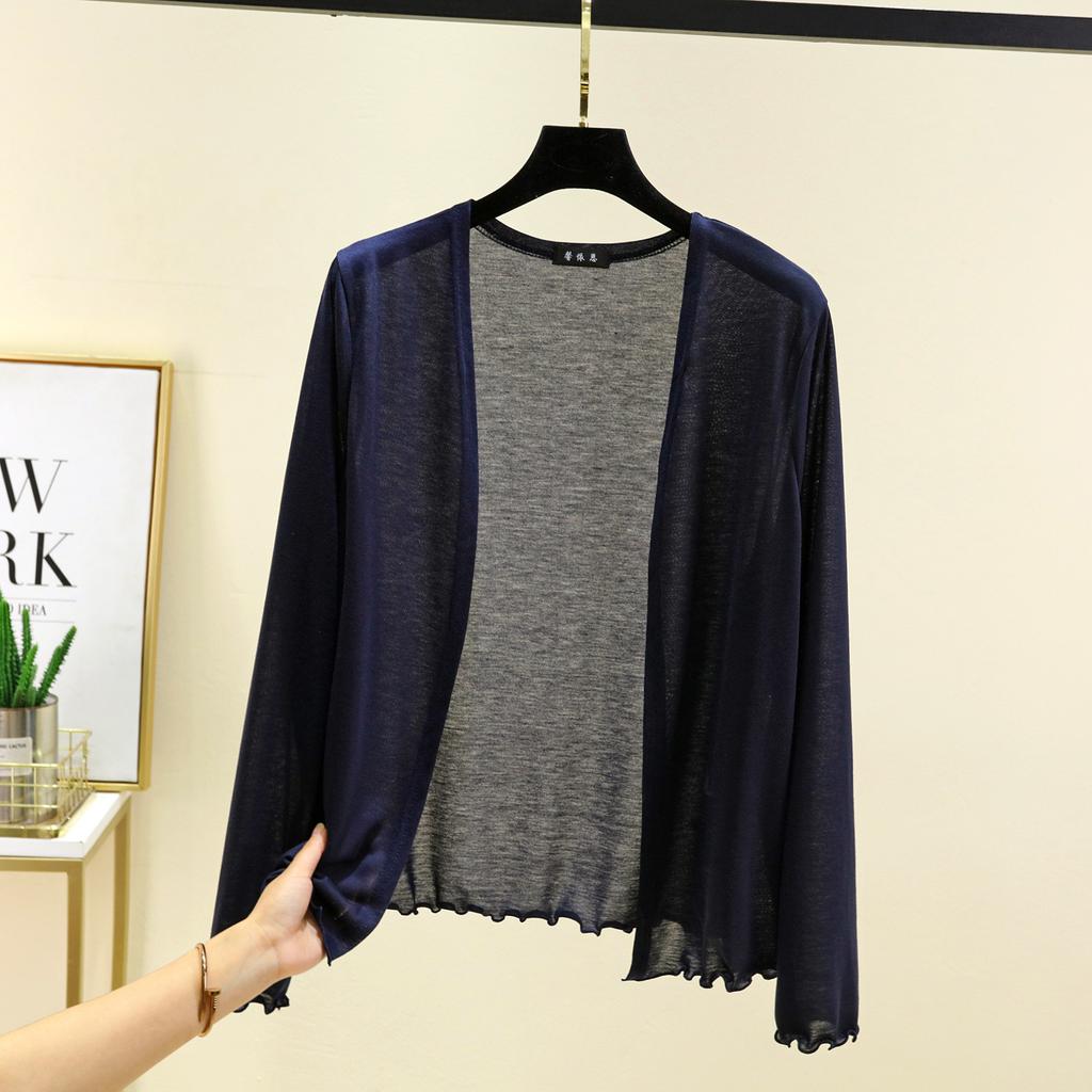 Летний женский короткий кардиган с оборками, накидка с длинным рукавом, защита от солнца, свободный крой, легкая накидка для кондиционера