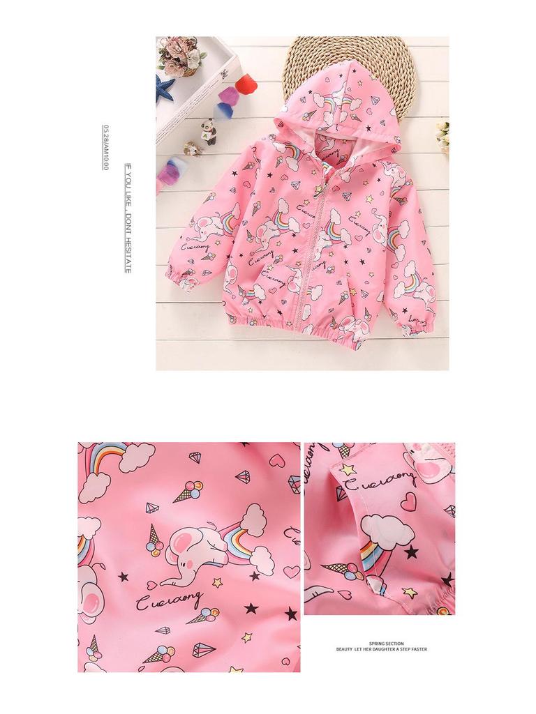 2025 Spring/Summer Korean Style Girls' Printed Hooded Windbreaker Cardigan