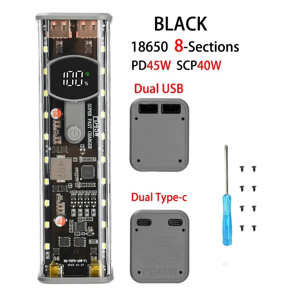 PD65W Box для хранения аккумуляторов 8 ячеек 18650 DIY Корпус Power Bank Комплект Цифровой дисплей USB Type C Быстрая зарядка Держатель аккумулятора Корпус