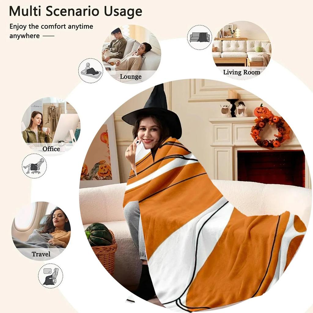 Cute Blanket With Autumns Elements, Warm Flannel Blanket