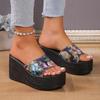 High Quality Women's High Heel Slippers Fashion Print Platform Sandals Outdoor Beach Wedges Shoes Casual Summer Slippers Women
