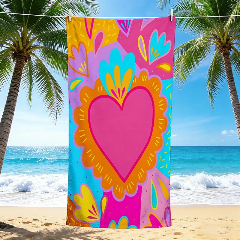 1Pc Colorful Heart Celebration Beach Towel Quick Dry Multiuse For Beach Pool Gym Yoga Home Travel Christmas Halloween Xmas Gift G1182