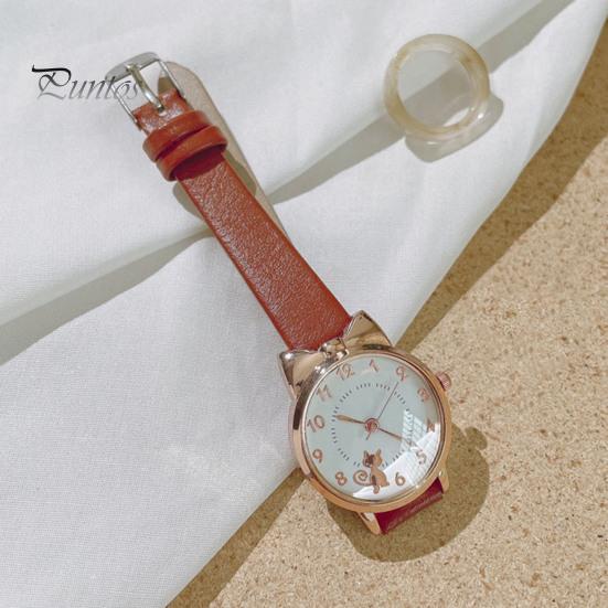 1 комплект, женские часы, браслет со звездой и луной, мультяшный кот, бант, круглый ремешок из искусственной кожи, точные кварцевые наручные часы для девочек и студентов, модные украшения на день рождения