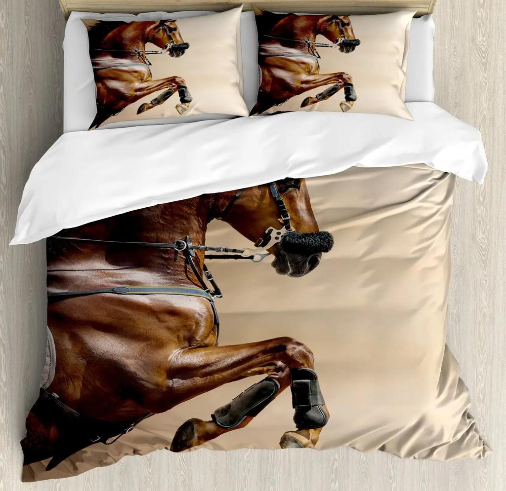 Доминирующий Галопирующий Конь Принт Комплект Пододеяльника 3D Роскошный Постельный Комплект с Наволочкой Покрывала для Спальни Размер Квин