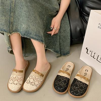 Льняная сумка голова тапочки женские летние универсальные дышащие прохладные тапочки новые на одном педале