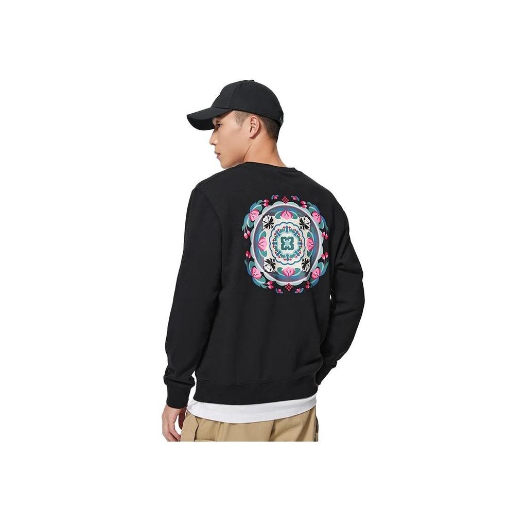 Li-Ning Спортивная серия Trend Back Print Logo Вышитый свитер Толстовка унисекс Топы Черный AWDSF47-1