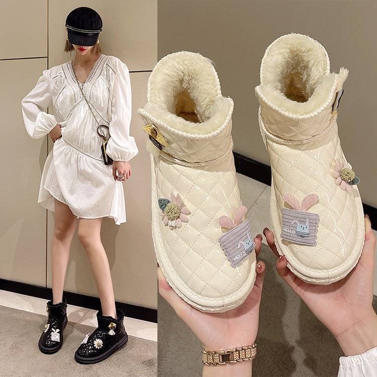 Зимние ботинки женские корейские версии бархатные утолщенные короткие ботинки осень и зима универсальные теплые нескользящие хлопковые ботинки