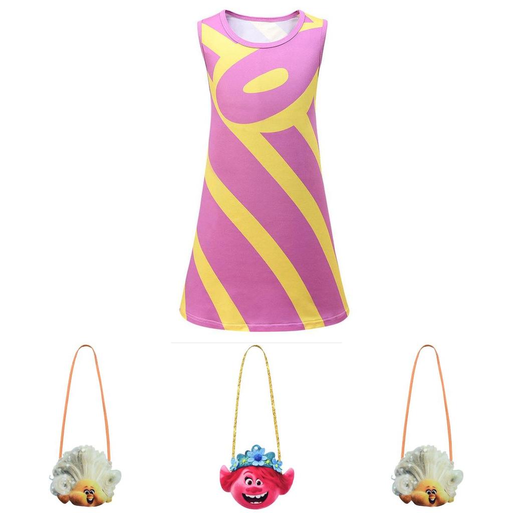 Trolls Poppy Cosplay Costume For Girls With Comfortable Soft Fabric And Vibrant Pink Color