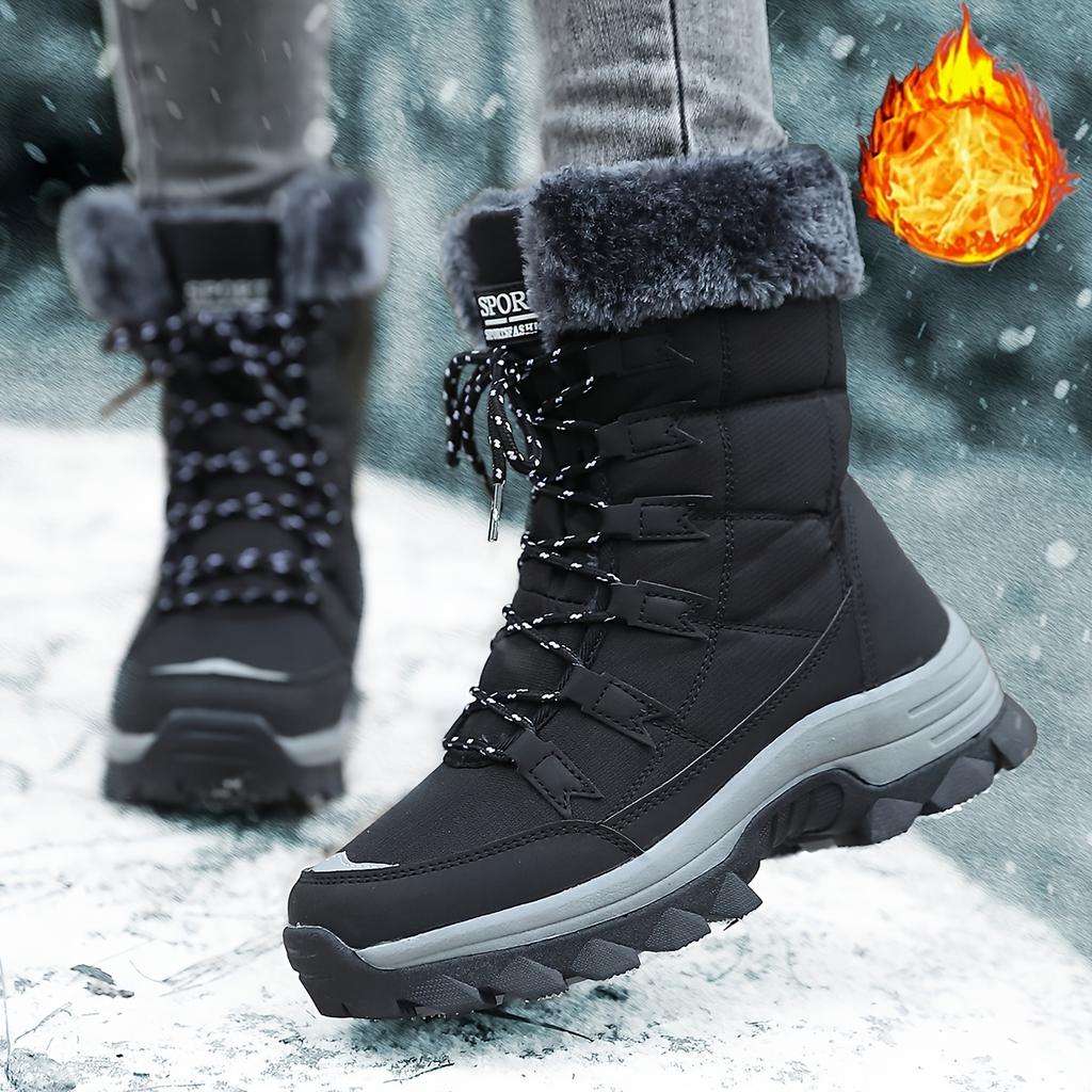 Winter Snow Boots Women Outdoor Warmth Faux Fur Thick-soled Ankle Boots Women Anti-slip Wear-resistant Casual Hiking Shoes Women