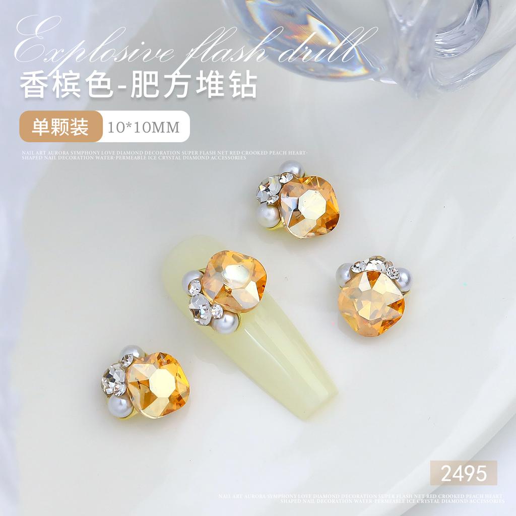 Nail Art Crystal Stack Diamond Finished Product Super Shiny Crooked Heart Rectangular Hand-Inlaid Pearl Nail Ornament