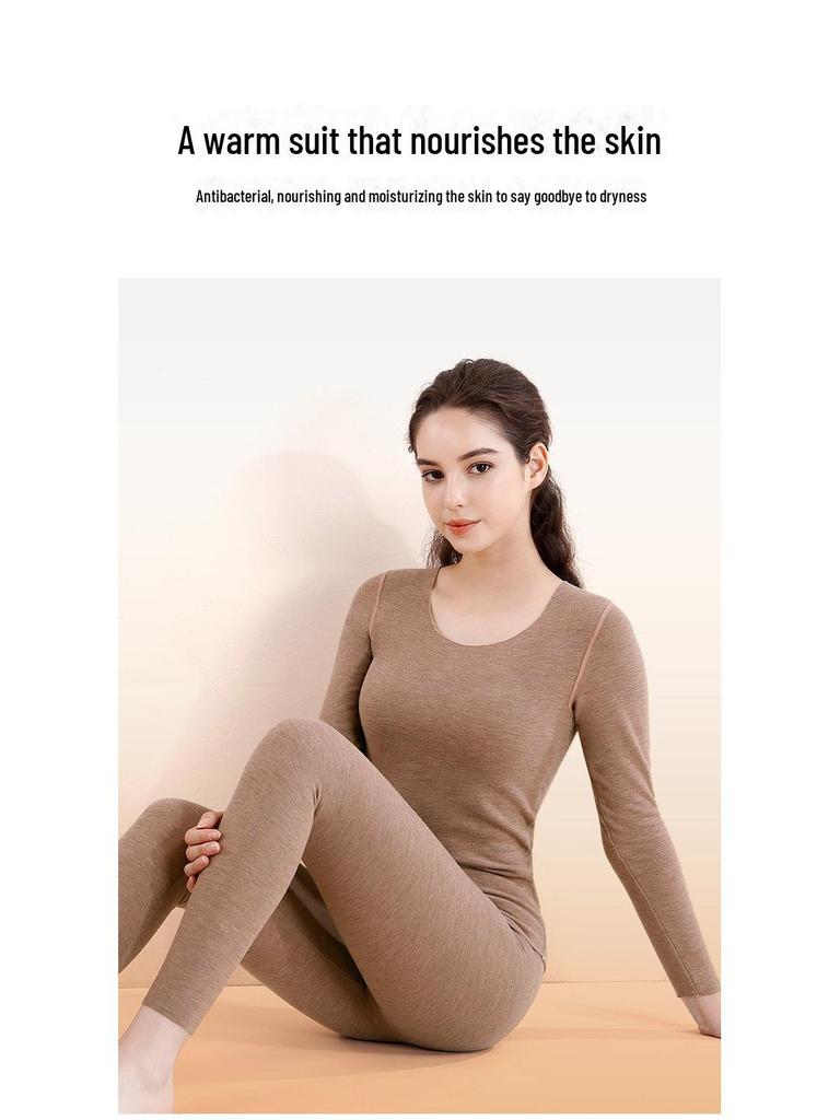 Women's Thermal Suit: Autumn/Winter Wool-Silk Blend Warmth with Bamboo Fiber Trousers