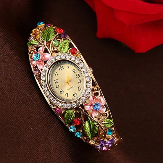 Bangle Dress Watch Vintage Faux Crystal Alloy Pretty Floral Pattern Bracelet Watch