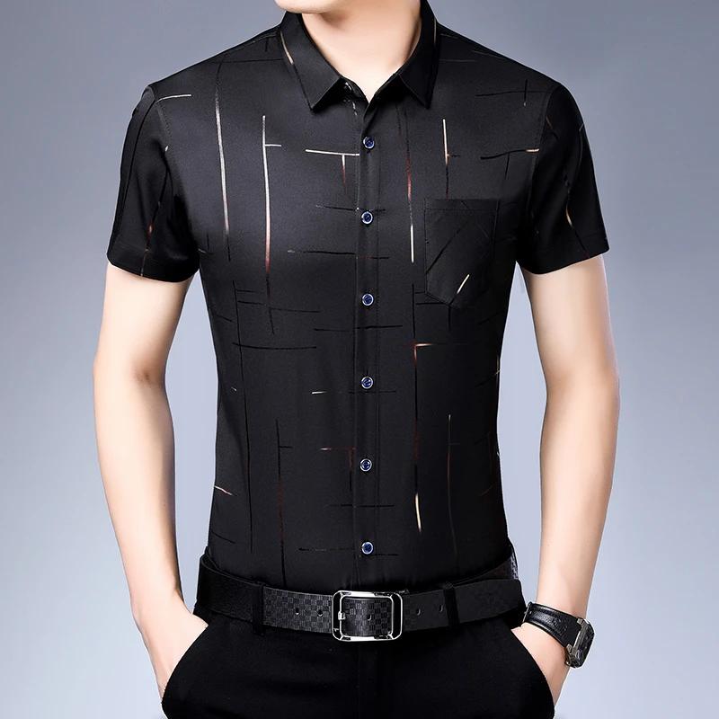 Новая мужская рубашка с коротким рукавом в стиле business casual, не требующая глажки и устойчивая к складкам