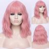 Косплей Короткие синтетические длинные волнистые вьющиеся женские зеленые фиолетовые розовые волосы термостойкий парик с челкой для повседневной вечеринки