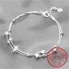 925 Solid Real Sterling Silver Fashion Double Layer Star Beads Bracelet 17cm For Women Girl Silver Jewelry